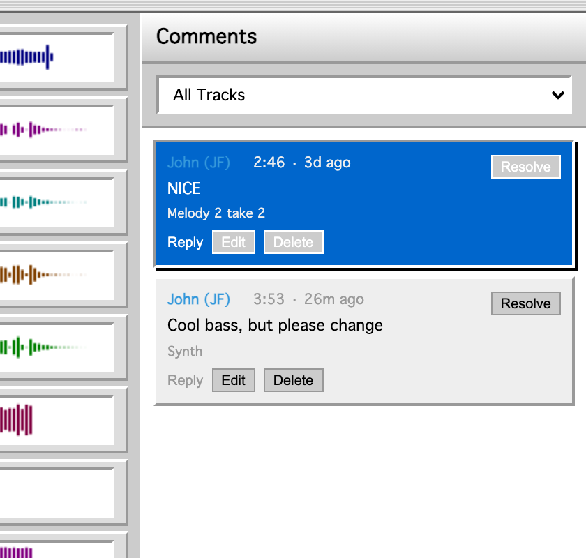 Comments panel